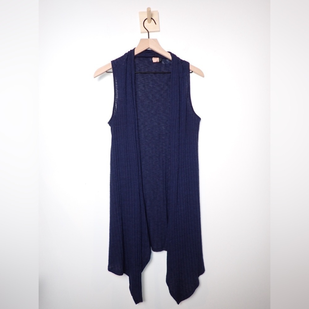 Francesca's Brand Super Soft Ribbed Waterfall Cardigan Tank Navy size L